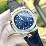 Copy Patek Philippe Nautilus Moonphase SS Blue Dial Blue Leather Watch 42MM